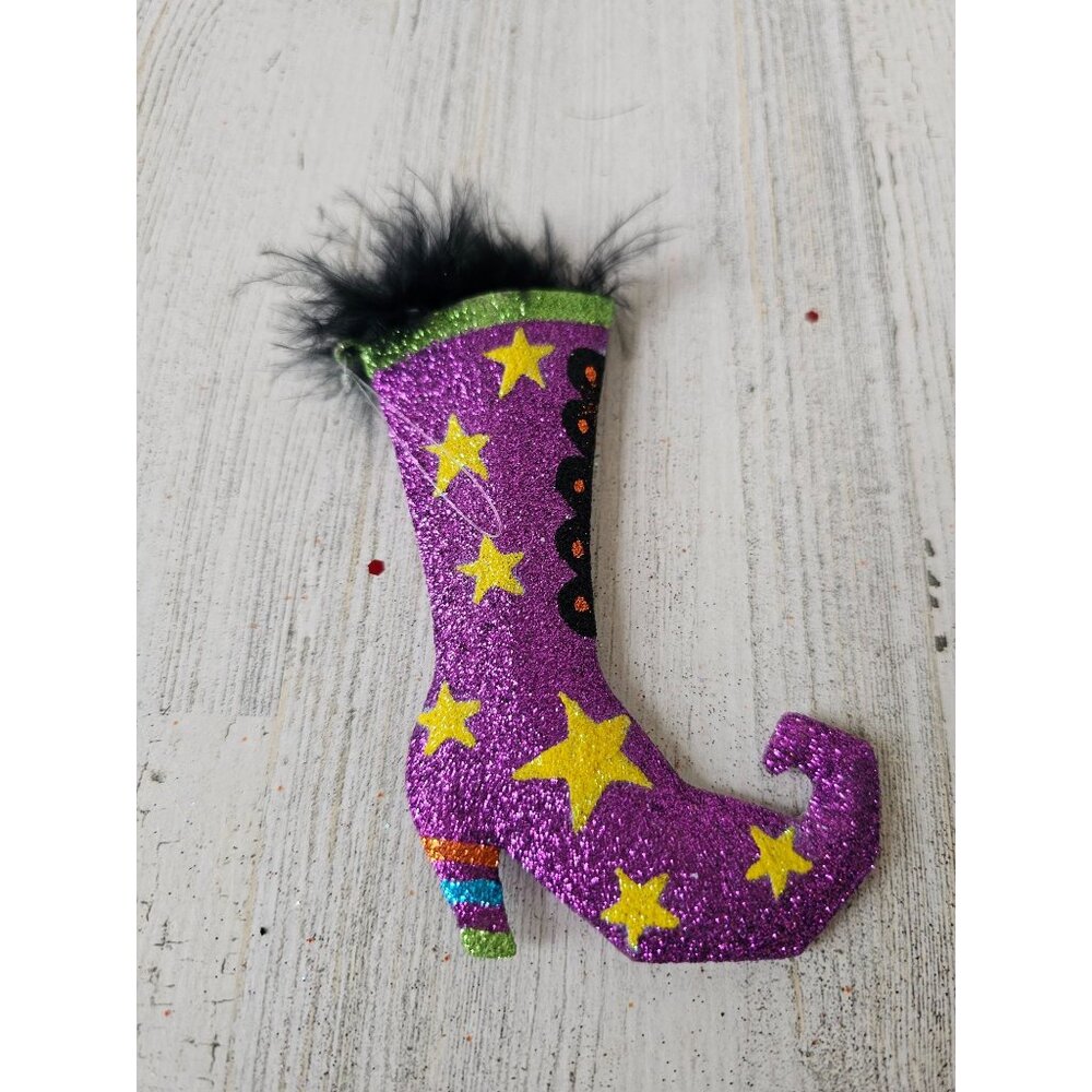 Pier 1 Witch boot shoe Halloween glitter ornament star feather Xmas tree unique